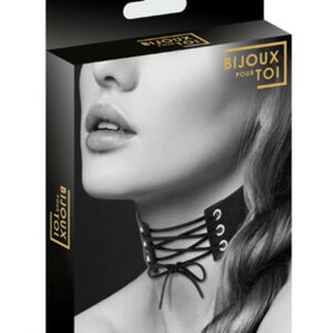Collier en cuir noir SM avec lacet
