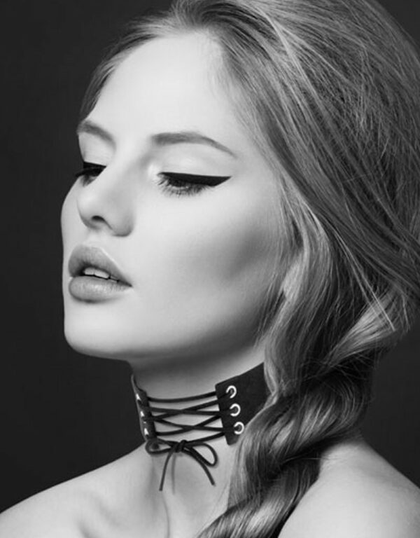 Collier en cuir noir SM avec lacet – Image 4