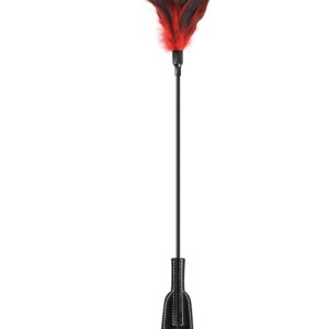 Cravache noire bdsm avec plumes noires rouges