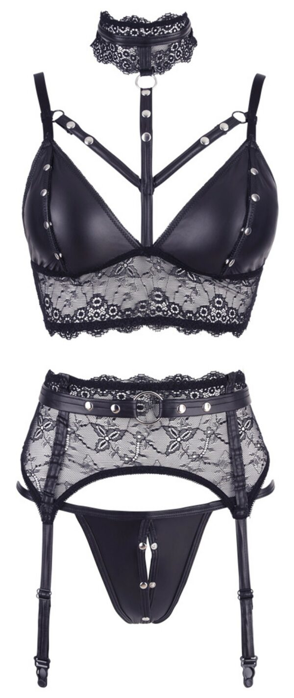 Ensemble soutien-gorge, porte jarretelles et culotte noir sexy - – Image 3