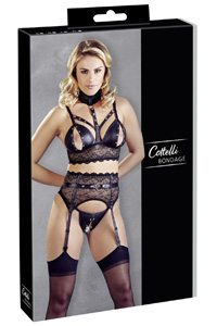 Ensemble soutien-gorge, porte jarretelles et culotte noir sexy –